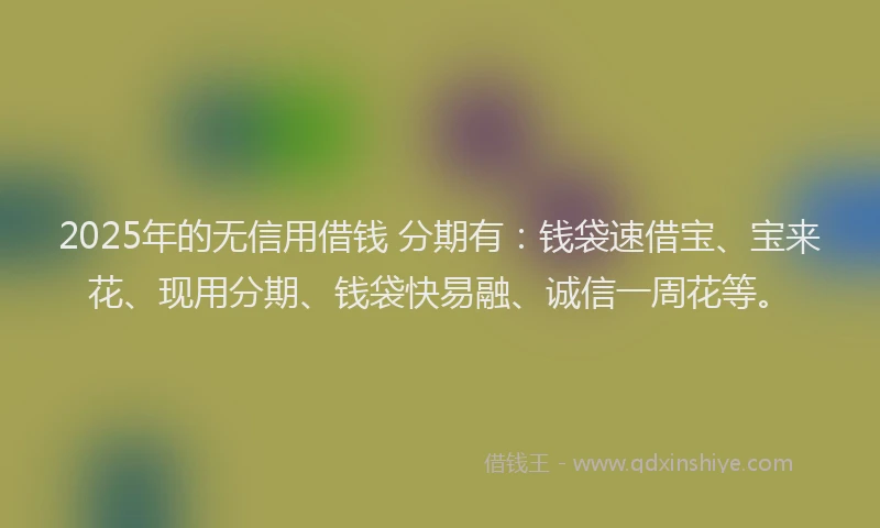 2025年的无信用借钱 分期有：钱袋速借宝、宝来花、现用分期、钱袋快易融、诚信一周花等。
