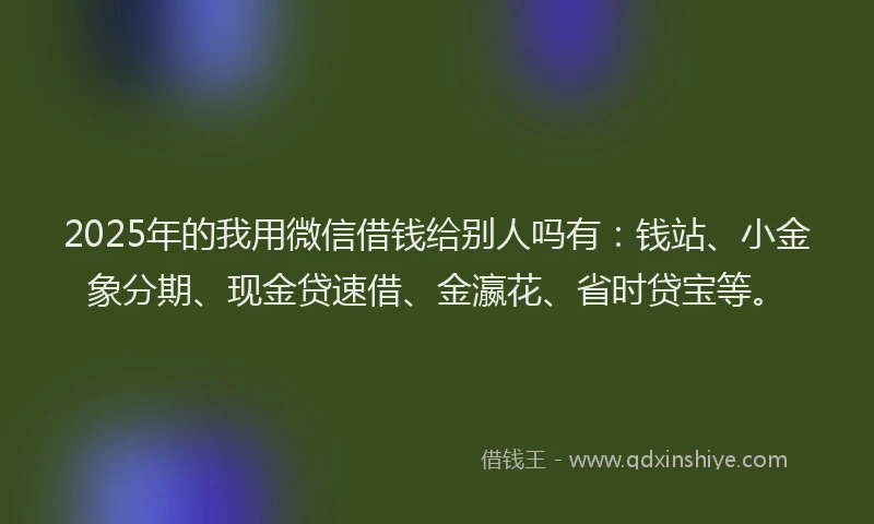 2025年的我用微信借钱给别人吗有：钱站、小金象分期、现金贷速借、金瀛花、省时贷宝等。