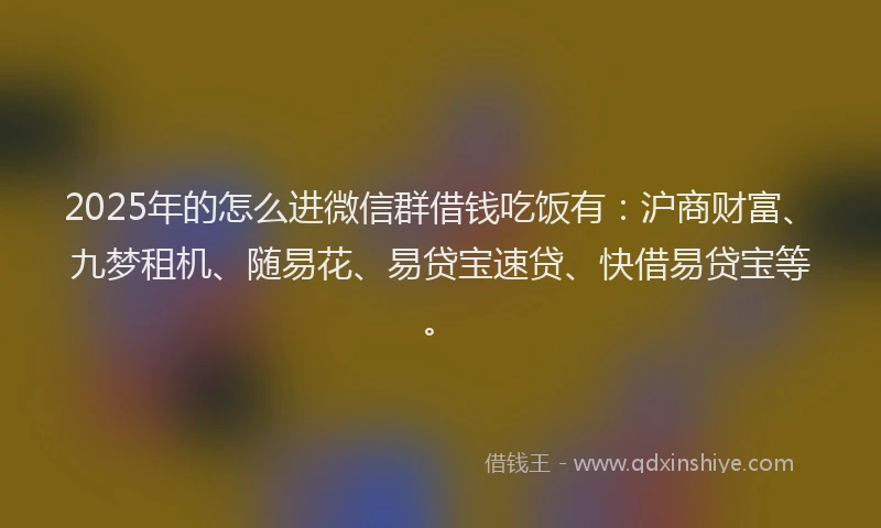 2025年的怎么进微信群借钱吃饭有：沪商财富、九梦租机、随易花、易贷宝速贷、快借易贷宝等。