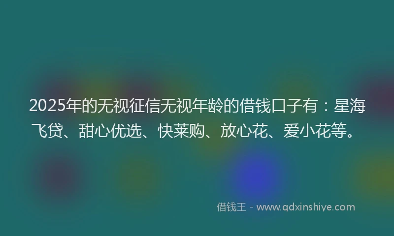 2025年的无视征信无视年龄的借钱口子有：星海飞贷、甜心优选、快莱购、放心花、爱小花等。
