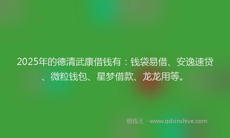 2025年的德清武康借钱有：钱袋易借、安逸速贷、微粒钱包、星梦借款、龙龙用等。