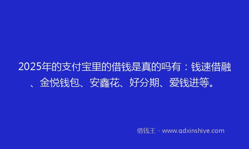2025年的支付宝里的借钱是真的吗有：钱速借融、金悦钱包、安鑫花、好分期、爱钱进等。