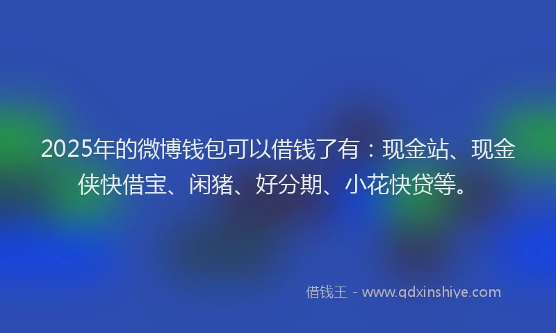 2025年的微博钱包可以借钱了有：现金站、现金侠快借宝、闲猪、好分期、小花快贷等。