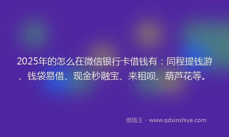 2025年的怎么在微信银行卡借钱有：同程提钱游、钱袋易借、现金秒融宝、来租呗、葫芦花等。
