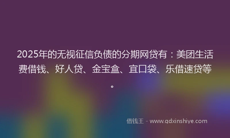 2025年的无视征信负债的分期网贷有：美团生活费借钱、好人贷、金宝盒、宜口袋、乐借速贷等。