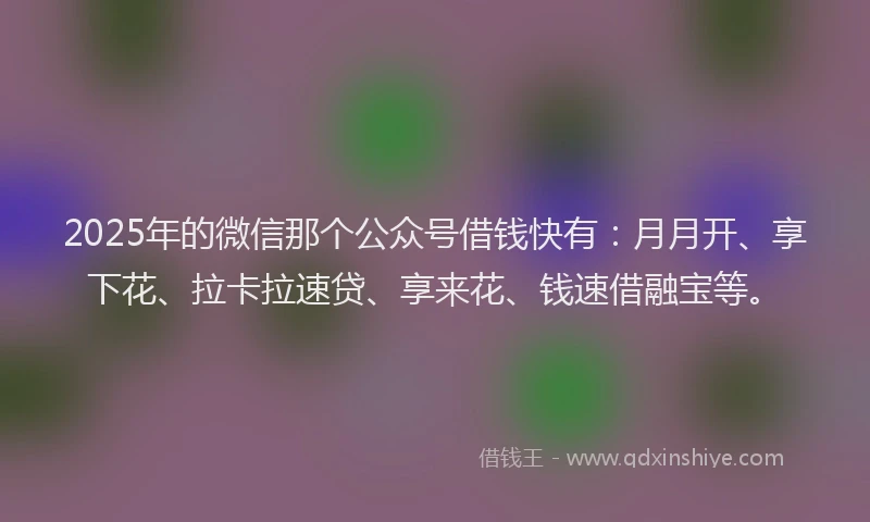 2025年的微信那个公众号借钱快有：月月开、享下花、拉卡拉速贷、享来花、钱速借融宝等。