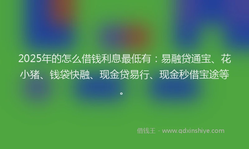 2025年的怎么借钱利息最低有：易融贷通宝、花小猪、钱袋快融、现金贷易行、现金秒借宝途等。