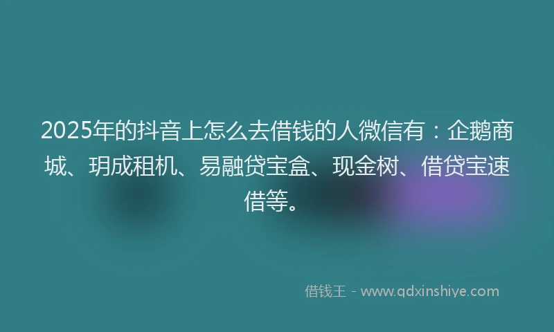 2025年的抖音上怎么去借钱的人微信有：企鹅商城、玥成租机、易融贷宝盒、现金树、借贷宝速借等。
