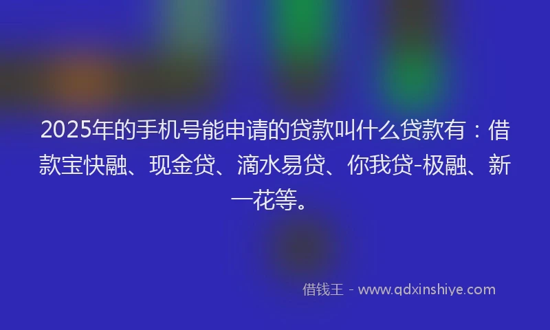 2025年的手机号能申请的贷款叫什么贷款有：借款宝快融、现金贷、滴水易贷、你我贷-极融、新一花等。