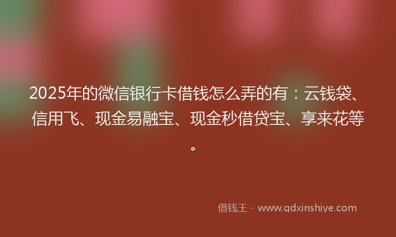 2025年的微信银行卡借钱怎么弄的有：云钱袋、信用飞、现金易融宝、现金秒借贷宝、享来花等。