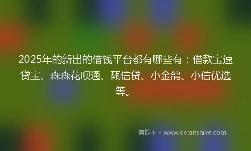 2025年的新出的借钱平台都有哪些有：借款宝速贷宝、森森花呗通、甄信贷、小金鸽、小信优选等。