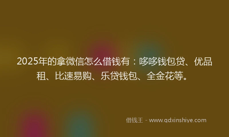 2025年的拿微信怎么借钱有：哆哆钱包贷、优品租、比速易购、乐贷钱包、全金花等。