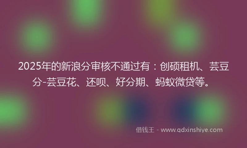 2025年的新浪分审核不通过有：创硕租机、芸豆分-芸豆花、还呗、好分期、蚂蚁微贷等。