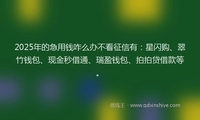 2025年的急用钱咋么办不看征信有：星闪购、翠竹钱包、现金秒借通、瑞盈钱包、拍拍贷借款等。