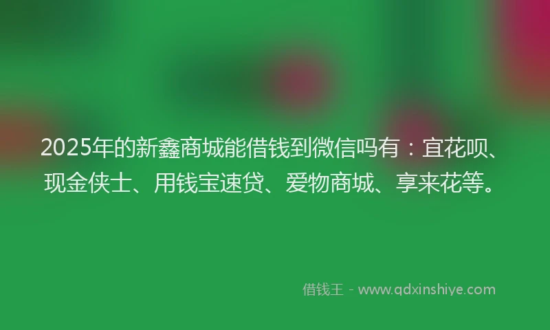 2025年的新鑫商城能借钱到微信吗有：宜花呗、现金侠士、用钱宝速贷、爱物商城、享来花等。