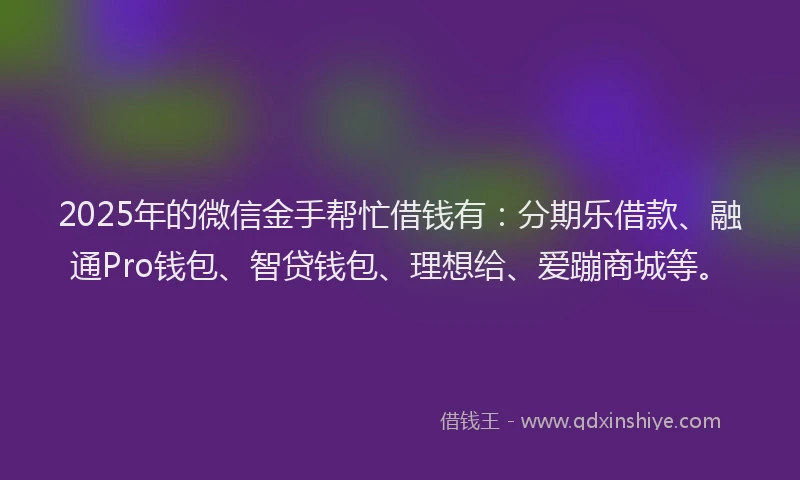 2025年的微信金手帮忙借钱有：分期乐借款、融通Pro钱包、智贷钱包、理想给、爱蹦商城等。