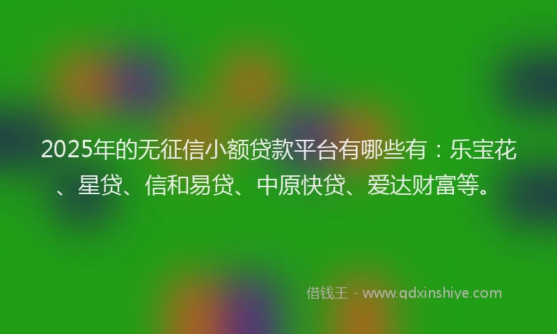 2025年的无征信小额贷款平台有哪些有：乐宝花、星贷、信和易贷、中原快贷、爱达财富等。