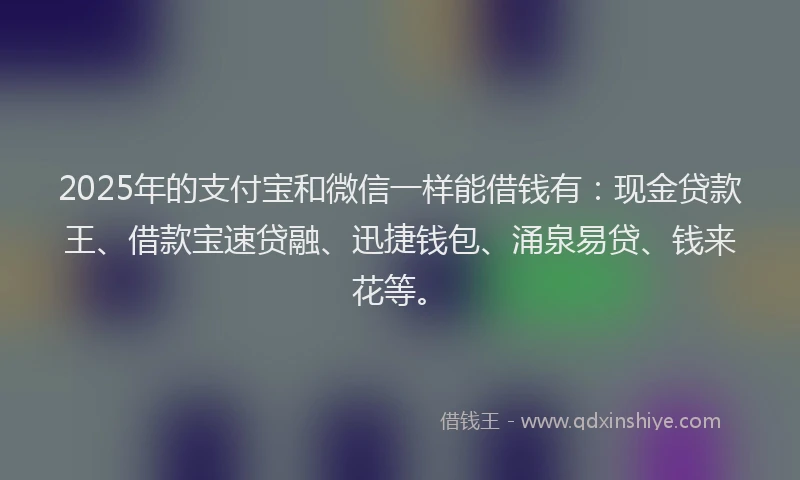 2025年的支付宝和微信一样能借钱有：现金贷款王、借款宝速贷融、迅捷钱包、涌泉易贷、钱来花等。