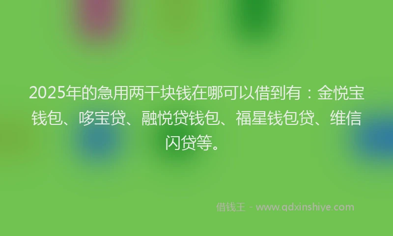 2025年的急用两干块钱在哪可以借到有：金悦宝钱包、哆宝贷、融悦贷钱包、福星钱包贷、维信闪贷等。