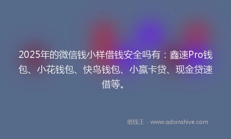 2025年的微信钱小样借钱安全吗有：鑫速Pro钱包、小花钱包、快鸟钱包、小赢卡贷、现金贷速借等。