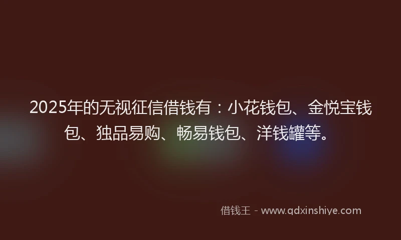 2025年的无视征信借钱有：小花钱包、金悦宝钱包、独品易购、畅易钱包、洋钱罐等。