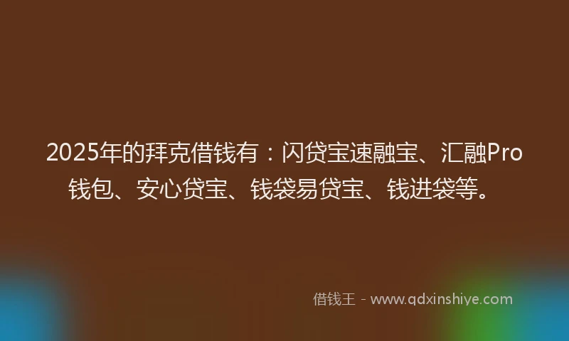 2025年的拜克借钱有：闪贷宝速融宝、汇融Pro钱包、安心贷宝、钱袋易贷宝、钱进袋等。