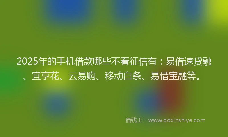 2025年的手机借款哪些不看征信有：易借速贷融、宜享花、云易购、移动白条、易借宝融等。