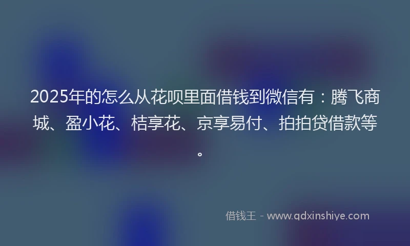 2025年的怎么从花呗里面借钱到微信有：腾飞商城、盈小花、桔享花、京享易付、拍拍贷借款等。