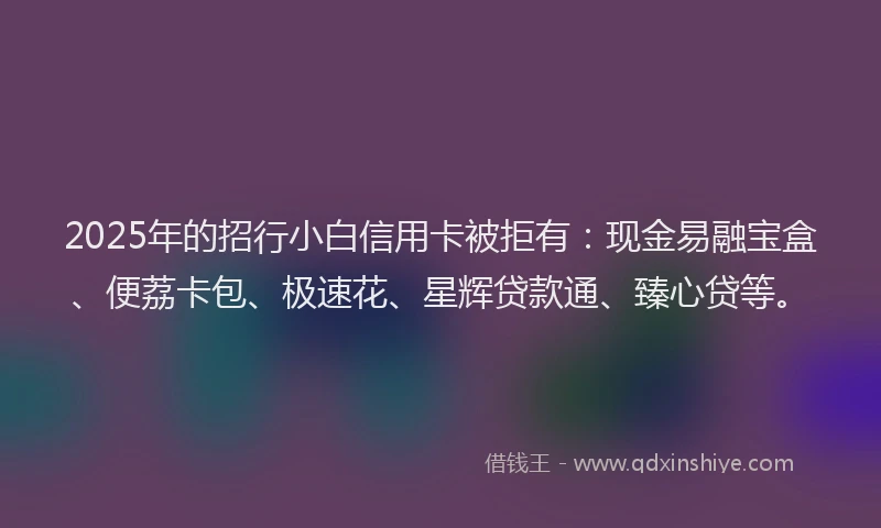 2025年的招行小白信用卡被拒有：现金易融宝盒、便荔卡包、极速花、星辉贷款通、臻心贷等。