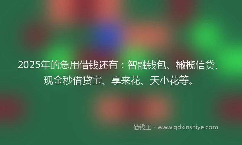 2025年的急用借钱还有：智融钱包、橄榄信贷、现金秒借贷宝、享来花、天小花等。