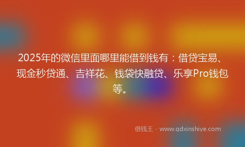 2025年的微信里面哪里能借到钱有：借贷宝易、现金秒贷通、吉祥花、钱袋快融贷、乐享Pro钱包等。