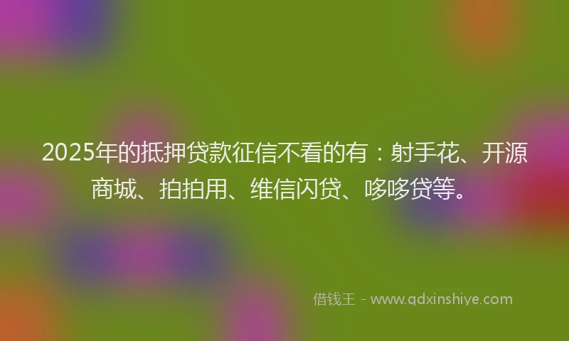 2025年的抵押贷款征信不看的有：射手花、开源商城、拍拍用、维信闪贷、哆哆贷等。