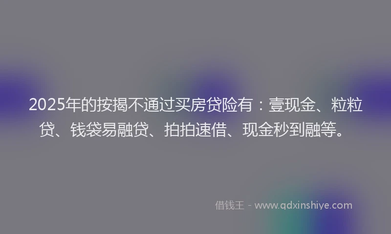 2025年的按揭不通过买房贷险有：壹现金、粒粒贷、钱袋易融贷、拍拍速借、现金秒到融等。