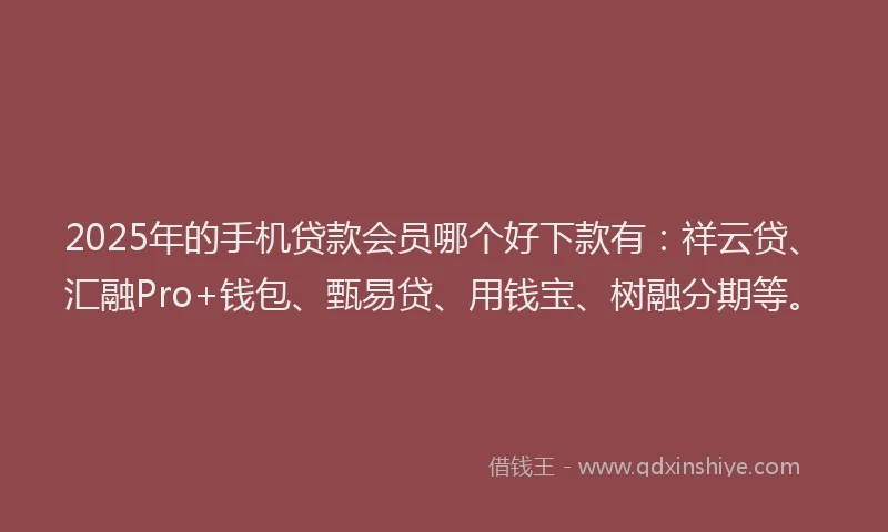 2025年的手机贷款会员哪个好下款有：祥云贷、汇融Pro+钱包、甄易贷、用钱宝、树融分期等。