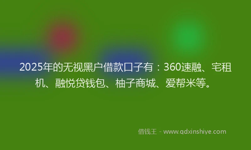 2025年的无视黑户借款口子有：360速融、宅租机、融悦贷钱包、柚子商城、爱帮米等。