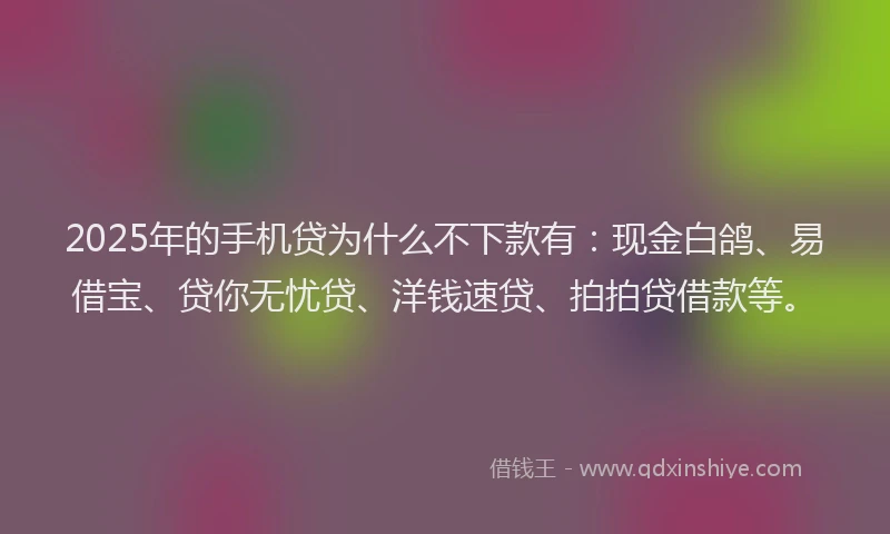2025年的手机贷为什么不下款有：现金白鸽、易借宝、贷你无忧贷、洋钱速贷、拍拍贷借款等。