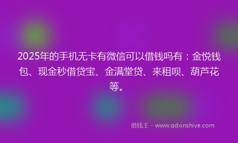 2025年的手机无卡有微信可以借钱吗有：金悦钱包、现金秒借贷宝、金满堂贷、来租呗、葫芦花等。