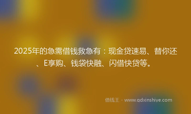2025年的急需借钱救急有：现金贷速易、替你还、E享购、钱袋快融、闪借快贷等。