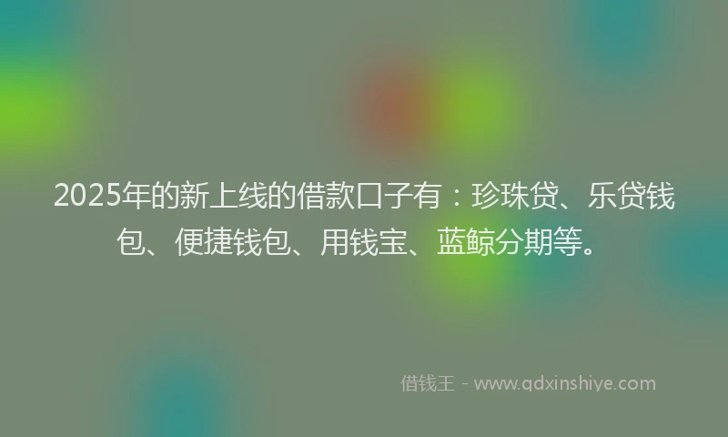 2025年的新上线的借款口子有：珍珠贷、乐贷钱包、便捷钱包、用钱宝、蓝鲸分期等。