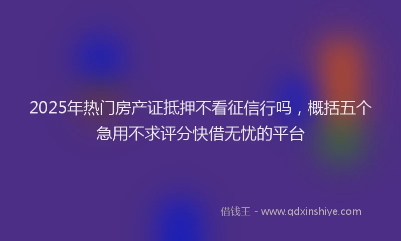 2025年热门房产证抵押不看征信行吗，概括五个急用不求评分快借无忧的平台