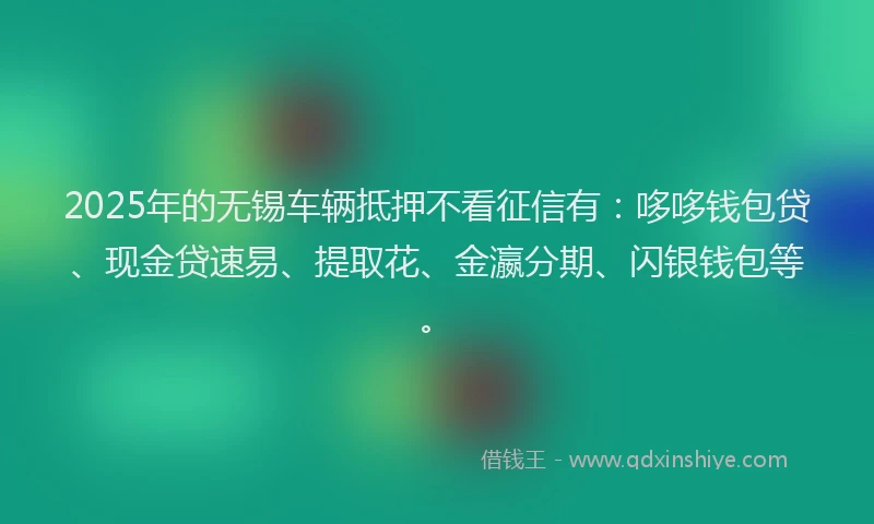 2025年的无锡车辆抵押不看征信有：哆哆钱包贷、现金贷速易、提取花、金瀛分期、闪银钱包等。