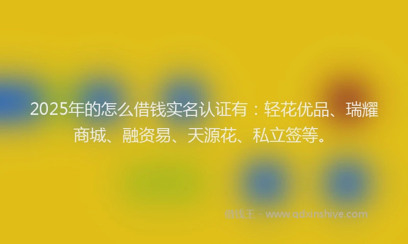 2025年的怎么借钱实名认证有：轻花优品、瑞耀商城、融资易、天源花、私立签等。