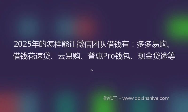 2025年的怎样能让微信团队借钱有：多多易购、借钱花速贷、云易购、普惠Pro钱包、现金贷途等。