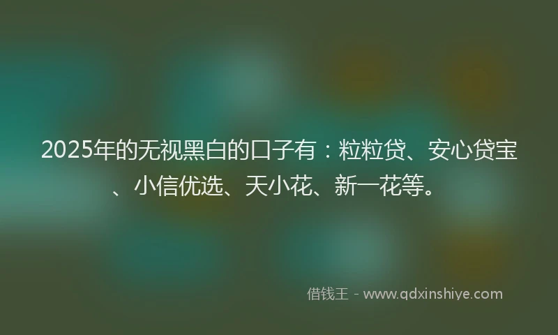 2025年的无视黑白的口子有：粒粒贷、安心贷宝、小信优选、天小花、新一花等。