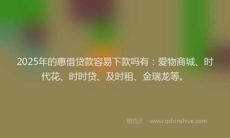 2025年的惠借贷款容易下款吗有：爱物商城、时代花、时时贷、及时租、金瑞龙等。