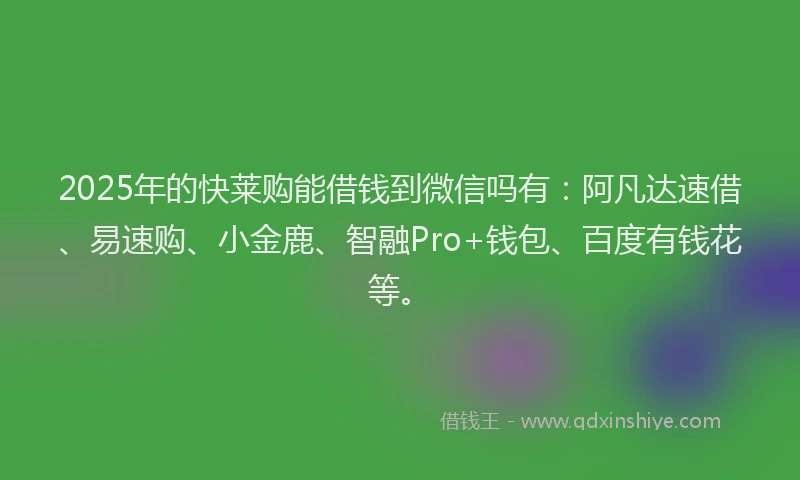 2025年的快莱购能借钱到微信吗有：阿凡达速借、易速购、小金鹿、智融Pro+钱包、百度有钱花等。