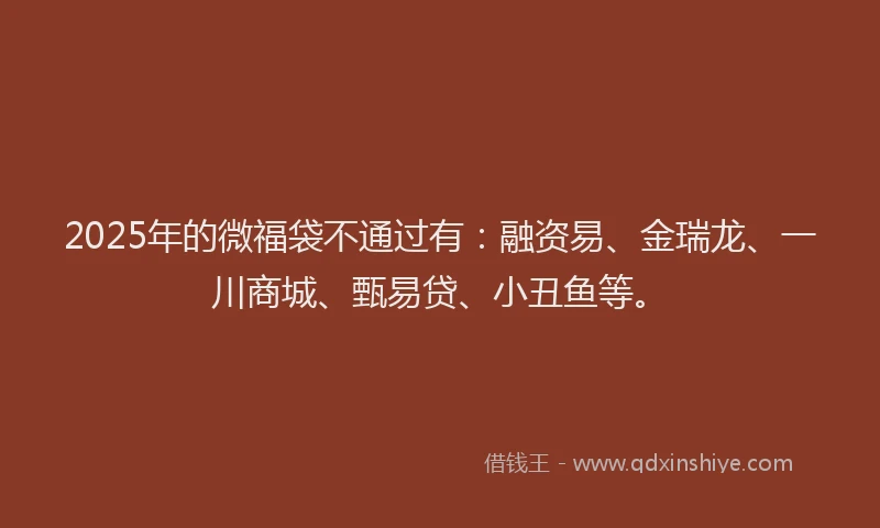 2025年的微福袋不通过有：融资易、金瑞龙、一川商城、甄易贷、小丑鱼等。