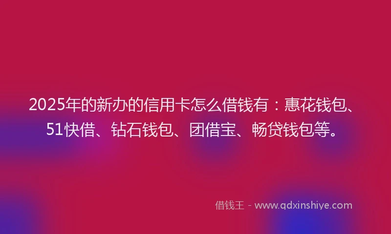 2025年的新办的信用卡怎么借钱有：惠花钱包、51快借、钻石钱包、团借宝、畅贷钱包等。