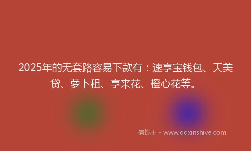 2025年的无套路容易下款有：速享宝钱包、天美贷、萝卜租、享来花、橙心花等。