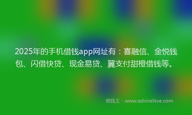 2025年的手机借钱app网址有：喜融信、金悦钱包、闪借快贷、现金易贷、翼支付甜橙借钱等。